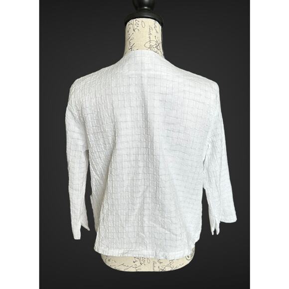 Chico's Size 0 Small White Waffle Knit Lined Open Cardigan Blazer Pockets - Picture 3 of 5